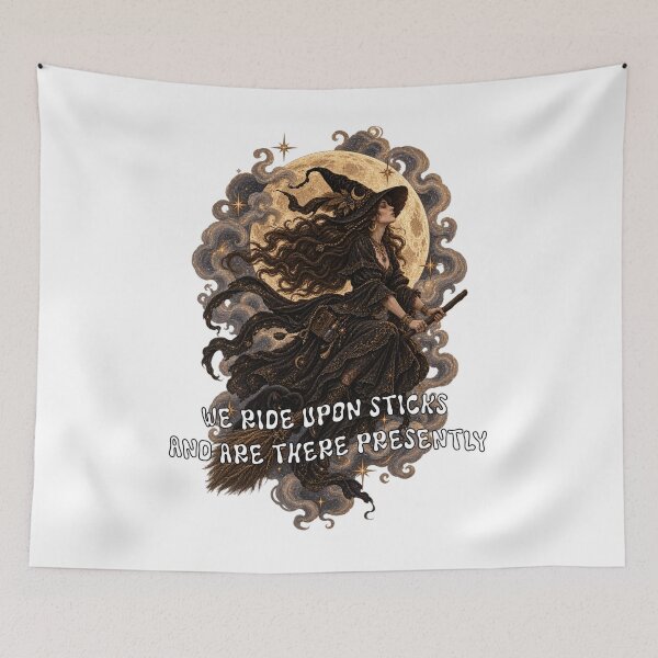 Item preview, We Ride Upon Sticks And Are There Presently - Tituba Salem Witch Trials Quote | Witchy Full Moon Art designed and sold by Neurospicy Trolls.
