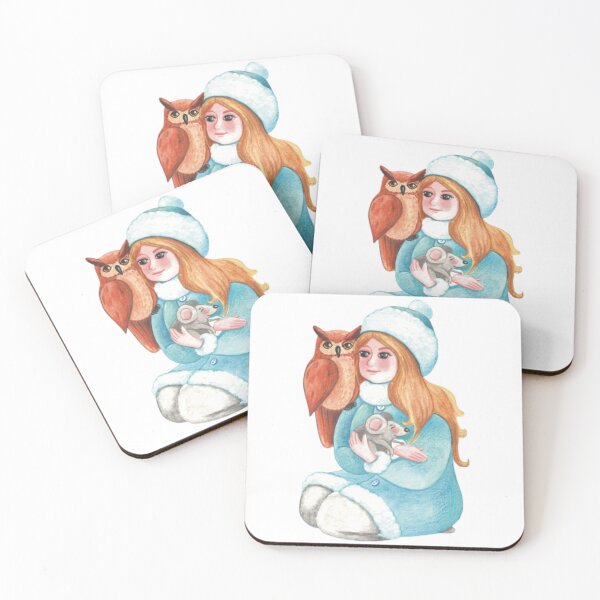 Item preview, Winter Girl With Owl and Tiny Mouse Friends designed and sold by Mendoza-Draws.