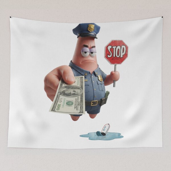 Item preview, Funny Police Officer Patrick Star "Give Me The Money" Parody Art designed and sold by jhgjykuo.