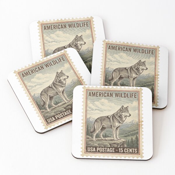 Item preview, Vintage American Wildlife Wolf Postage Stamp Sticker Poster Art designed and sold by EverBranz-stor.