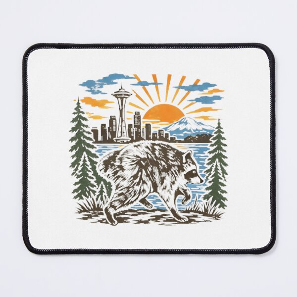 Item preview, Vintage Seattle Raccoon Retro Skyline Mount Rainier Art | ⭐⭐⭐⭐⭐ designed and sold by kkkofficial.