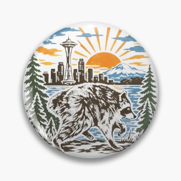 Item preview, Vintage Seattle Raccoon Retro Skyline Mount Rainier Art | ⭐⭐⭐⭐⭐ designed and sold by kkkofficial.