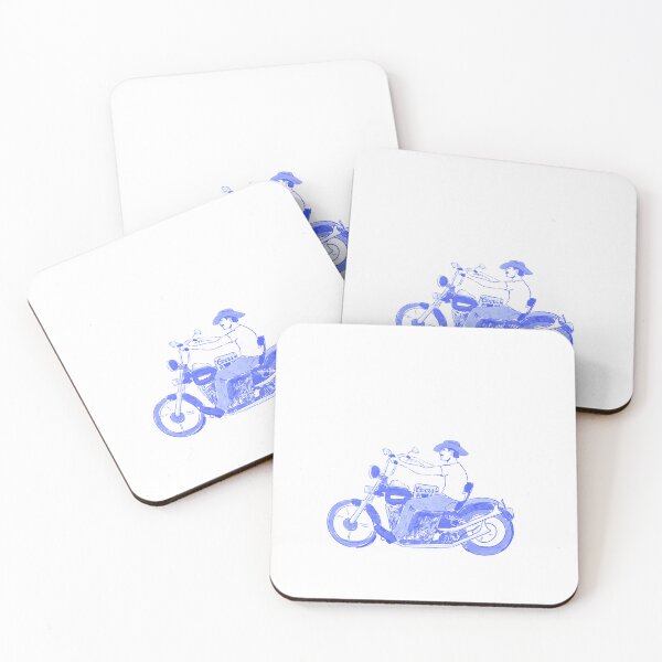 Item preview, Retro Cowboy Biker on Motorcycle - Blue Line Art Illustration designed and sold by rizdrawings.