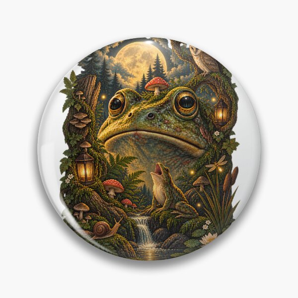 Item preview, Howling Frog At The Moon - Goblincore Full Moon Forest | Cottagecore Frog Serenade designed and sold by Neurospicy Trolls.