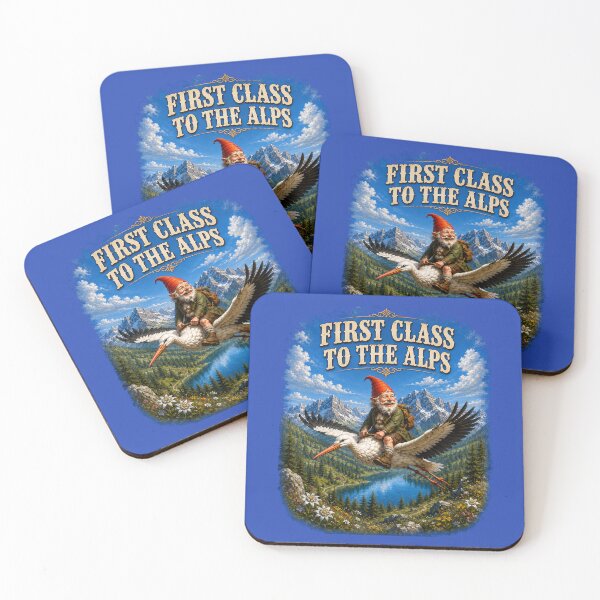 Item preview, First Class to the Alps – Funny Gnome Riding a Stork | Vintage Alpine Adventure. designed and sold by Alpine-Ink.