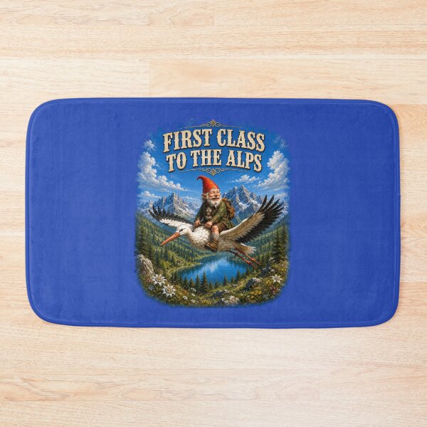 Item preview, First Class to the Alps – Funny Gnome Riding a Stork | Vintage Alpine Adventure. designed and sold by Alpine-Ink.