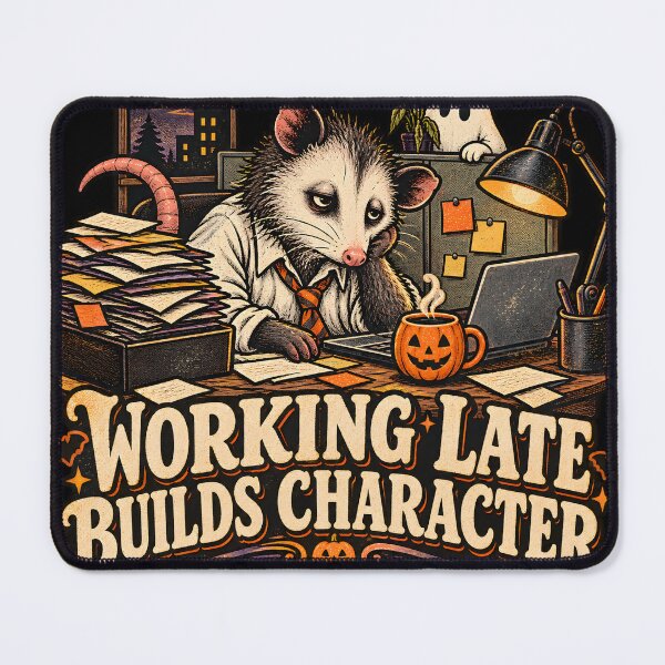 Item preview, Working Late Builds Character – Funny Possum Office Halloween Humor designed and sold by Ajdaprint.