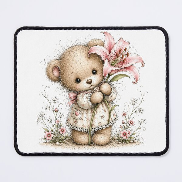 Item preview, Cute Teddy Bear with Pink Lily designed and sold by PetalGarden.