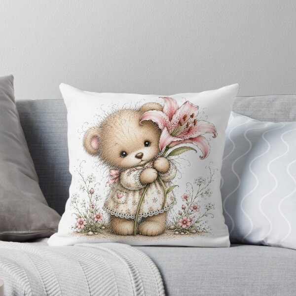 Item preview, Cute Teddy Bear with Pink Lily designed and sold by PetalGarden.