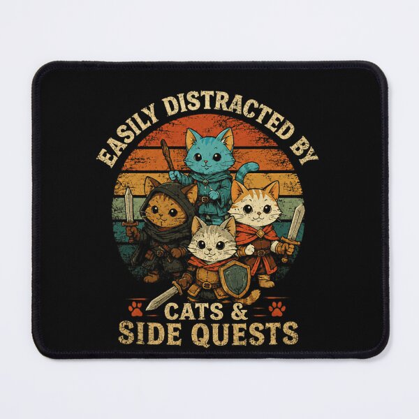 Item preview, Easily Distracted By Cats & Side Quests Roleplaying Gamer Feline Adventure designed and sold by RetroMini2026.