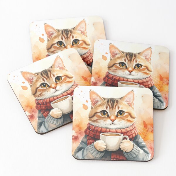 Item preview, Cat Holding Warm Coffee Mug Watercolor designed and sold by BetweenForms.