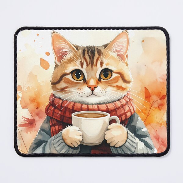 Item preview, Cat Holding Warm Coffee Mug Watercolor designed and sold by BetweenForms.