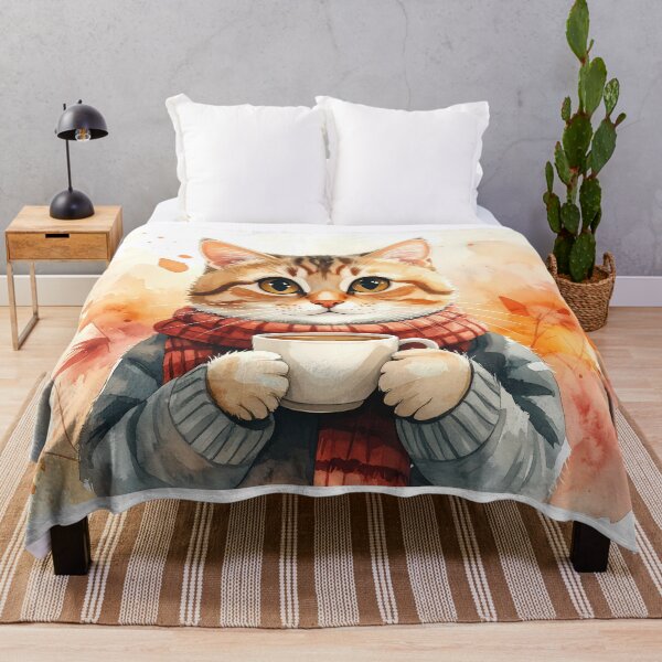 Item preview, Cat Holding Warm Coffee Mug Watercolor designed and sold by BetweenForms.