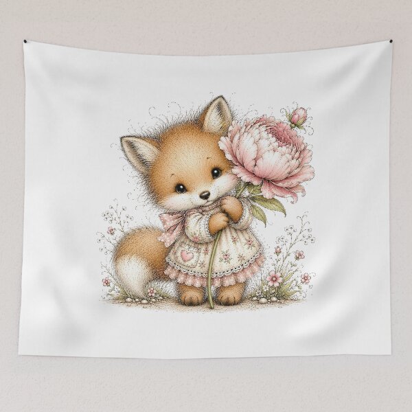 Item preview, Cute Fox with Peony Flower designed and sold by PetalGarden.