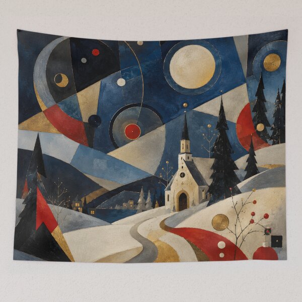 Item preview, Geometric Winter Village Wall Art – Abstract Christmas Church Landscape designed and sold by GutyzDesignsES.
