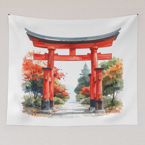 Item preview, Red Torii Gate in Misty Bamboo Forest designed and sold by BetweenForms.