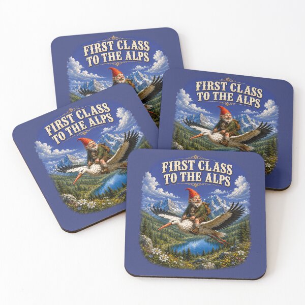 Item preview, First Class to the Alps – Funny Gnome Riding a Stork | Vintage Alpine Adventure. designed and sold by Alpine-Ink.