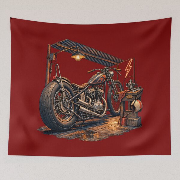 Item preview, Vintage Bobber Motorcycle Garage designed and sold by Normandy Road Heritage™ - Vintage Garage Art.