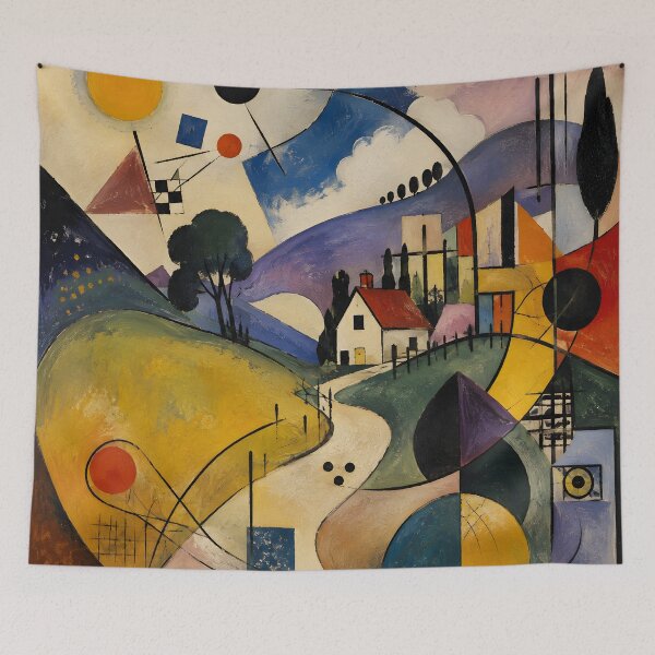Item preview, Geometric Abstract Landscape – Colorful Bauhaus Countryside Wall Art designed and sold by GutyzDesignsES.