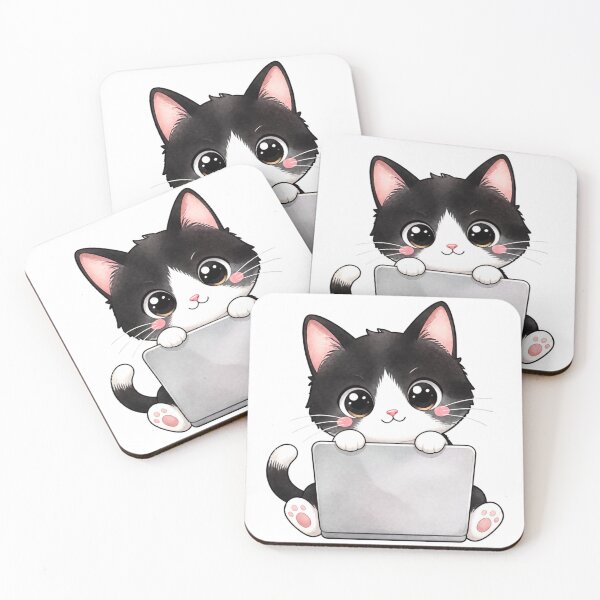 Item preview, Cute Kawaii Tuxedo Cat Behind a Laptop designed and sold by tobbyasz.