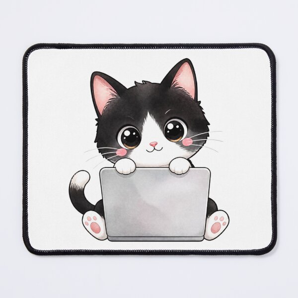 Item preview, Cute Kawaii Tuxedo Cat Behind a Laptop designed and sold by tobbyasz.