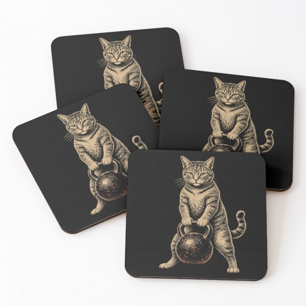 Item preview, Retro Strong Cat Kettlebell Vintage Gym Workout designed and sold by Moizento.