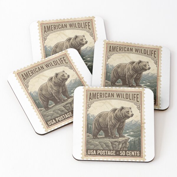 Item preview, Vintage American Wildlife Grizzly Bear Postage Stamp Art designed and sold by EverBranz-stor.