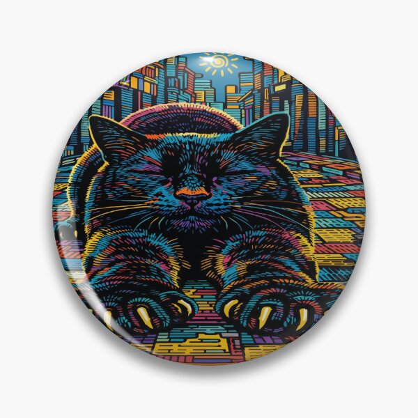 Item preview, Surreal Urban Cat Stretch – Vibrant Cityline Illustration designed and sold by zoliartdesign.