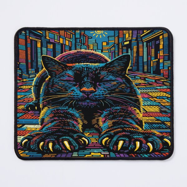 Item preview, Surreal Urban Cat Stretch – Vibrant Cityline Illustration designed and sold by zoliartdesign.