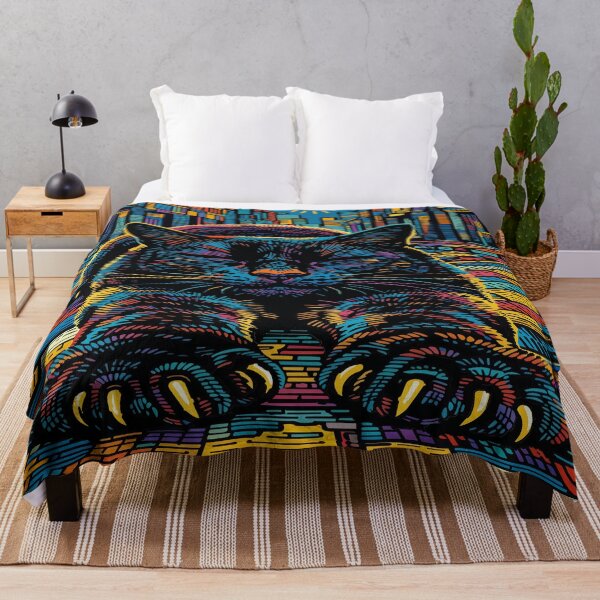 Item preview, Surreal Urban Cat Stretch – Vibrant Cityline Illustration designed and sold by zoliartdesign.