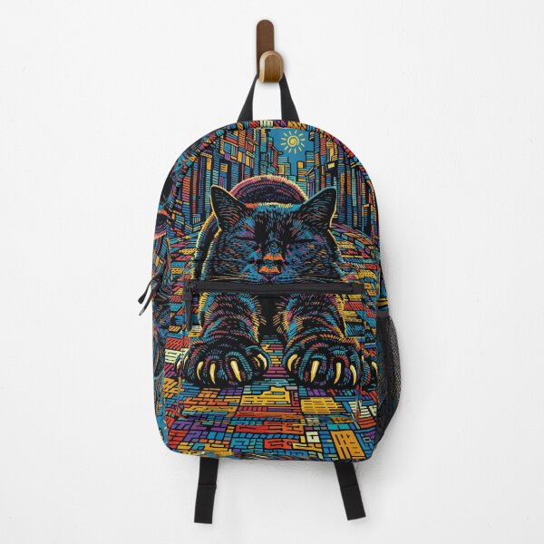 Item preview, Surreal Urban Cat Stretch – Vibrant Cityline Illustration designed and sold by zoliartdesign.