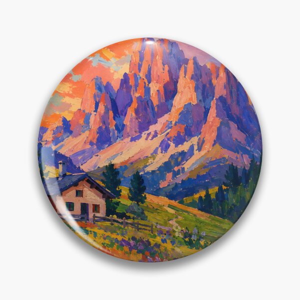 Item preview, Colorful Alpine Mountain Meadow with Cabin – Wildflower Landscape Wall Art designed and sold by GutyzDesignsES.