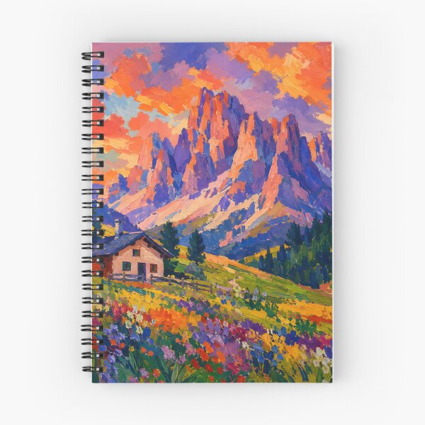 Item preview, Colorful Alpine Mountain Meadow with Cabin – Wildflower Landscape Wall Art designed and sold by GutyzDesignsES.