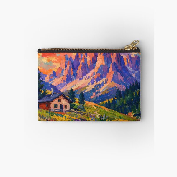 Item preview, Colorful Alpine Mountain Meadow with Cabin – Wildflower Landscape Wall Art designed and sold by GutyzDesignsES.