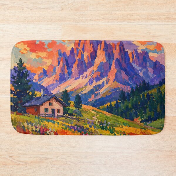 Item preview, Colorful Alpine Mountain Meadow with Cabin – Wildflower Landscape Wall Art designed and sold by GutyzDesignsES.