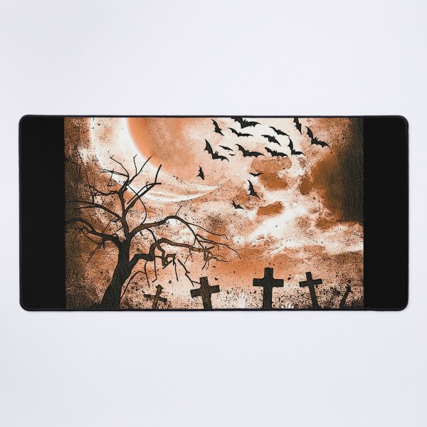 Item preview, A foggy moonlit night with graves and bats designed and sold by Kirei-Lily.