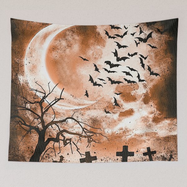 Item preview, A foggy moonlit night with graves and bats designed and sold by Kirei-Lily.