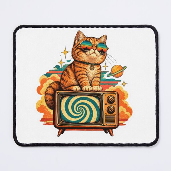 Item preview, Groovy Retro Cat Sitting on Vintage TV designed and sold by Snurly.