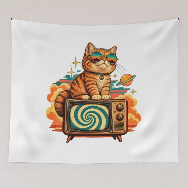 Item preview, Groovy Retro Cat Sitting on Vintage TV designed and sold by Snurly.