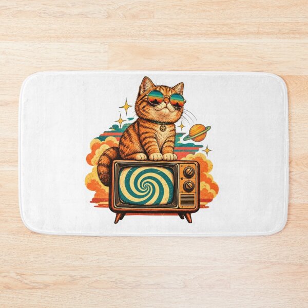 Item preview, Groovy Retro Cat Sitting on Vintage TV designed and sold by Snurly.