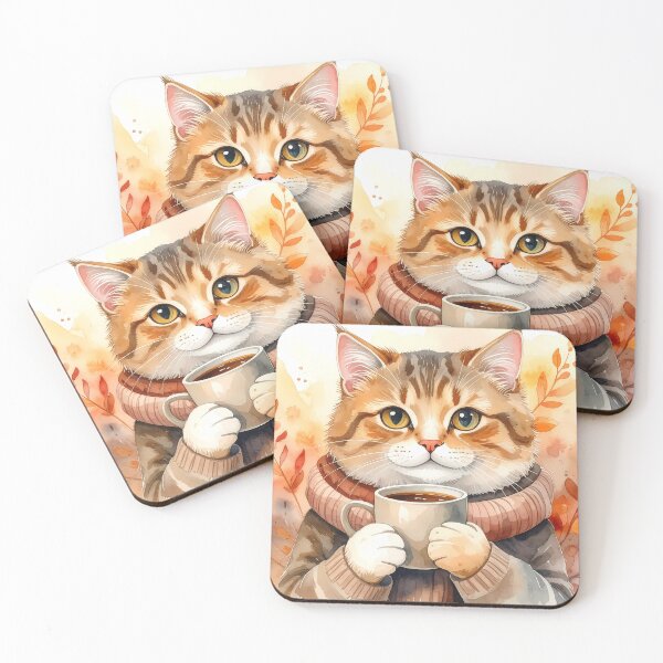 Item preview, Cat Holding Warm Coffee Mug Watercolor designed and sold by BetweenForms.