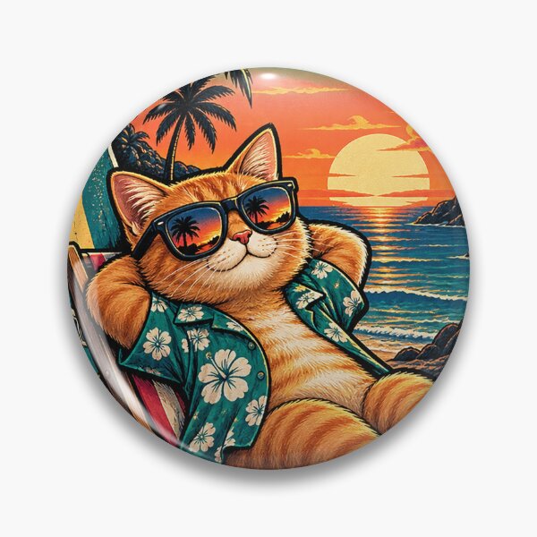 Item preview, Chill Cat Summer Vibes – Retro Beach Sunset designed and sold by kasha-shadow.