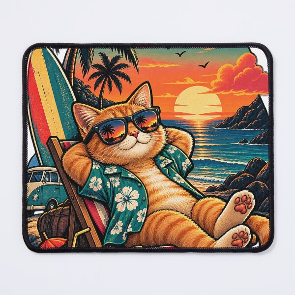 Item preview, Chill Cat Summer Vibes – Retro Beach Sunset designed and sold by kasha-shadow.