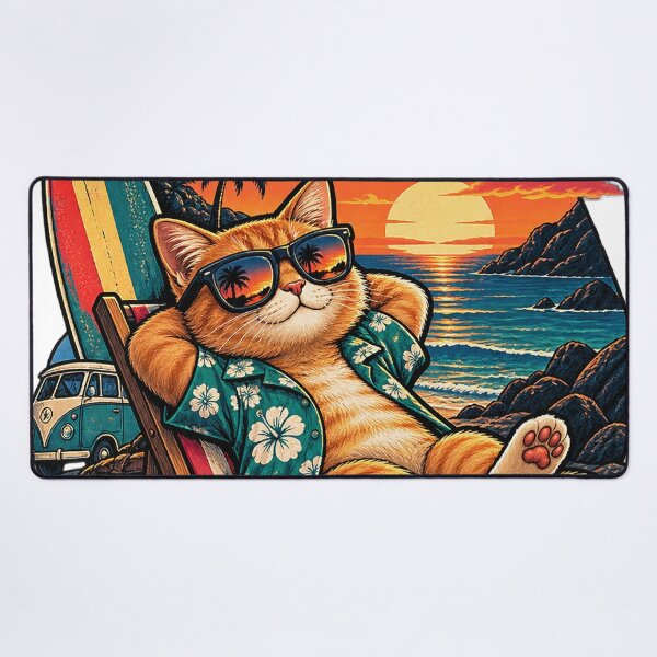 Item preview, Chill Cat Summer Vibes – Retro Beach Sunset designed and sold by kasha-shadow.