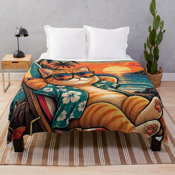 Item preview, Chill Cat Summer Vibes – Retro Beach Sunset designed and sold by kasha-shadow.