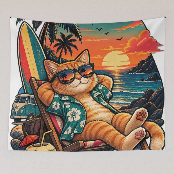 Item preview, Chill Cat Summer Vibes – Retro Beach Sunset designed and sold by kasha-shadow.