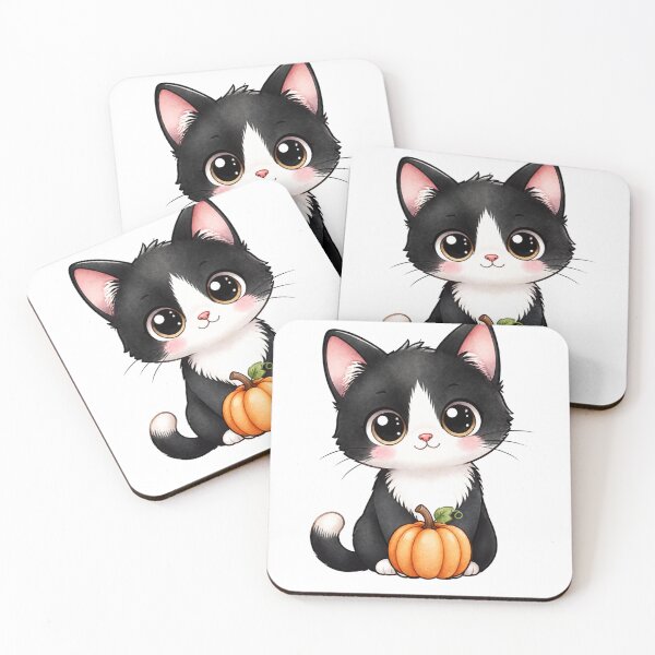 Item preview, Cute Kawaii Tuxedo Cat with Pumpkin designed and sold by tobbyasz.