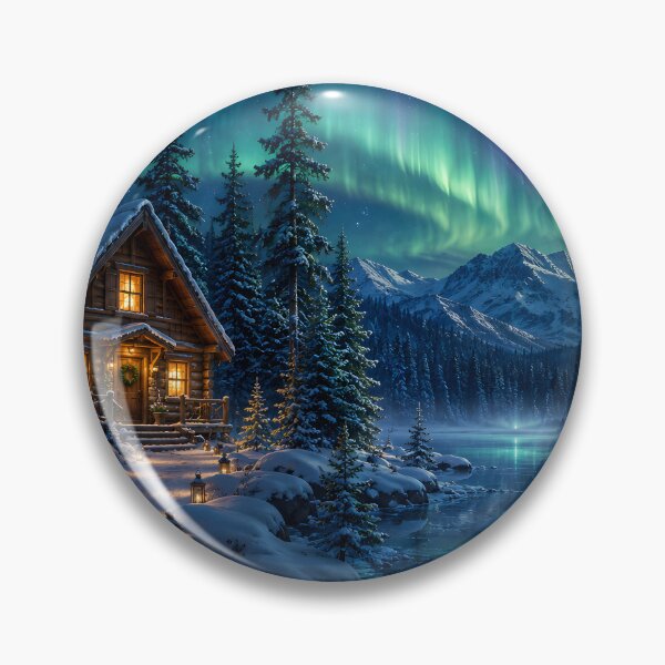 Item preview, Cozy Winter Cabin Northern Lights – Aurora Borealis Snowy Mountain Landscape designed and sold by GutyzDesignsES.