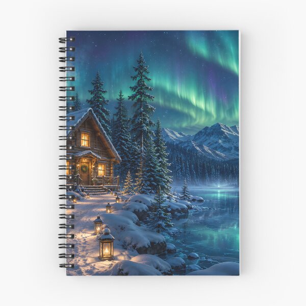 Item preview, Cozy Winter Cabin Northern Lights – Aurora Borealis Snowy Mountain Landscape designed and sold by GutyzDesignsES.