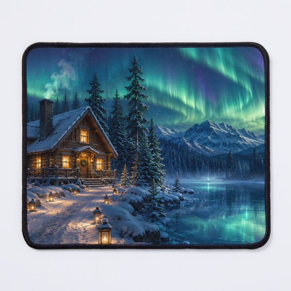 Item preview, Cozy Winter Cabin Northern Lights – Aurora Borealis Snowy Mountain Landscape designed and sold by GutyzDesignsES.